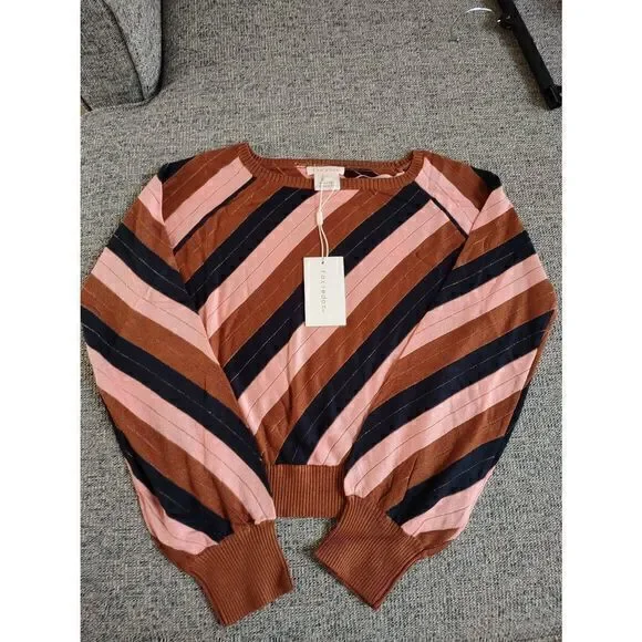 NWT Revolve‎ Foxiedox Nina Striped Retro Crop Sweater Sz L - Picture 2 of 6